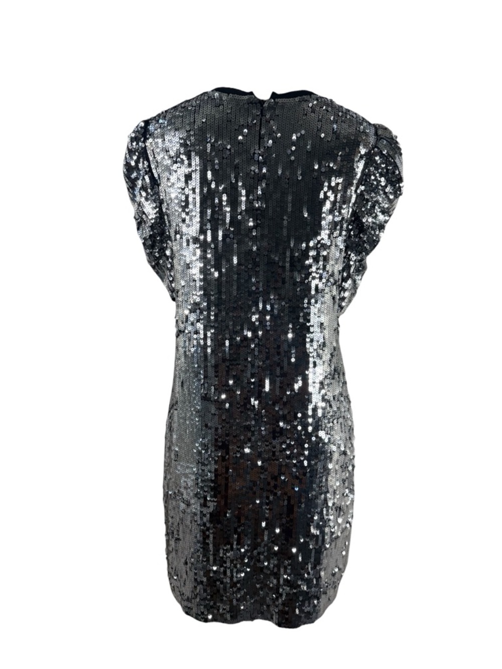 MICHAEL KORS Silver Sequin V-Neck Puff Sleeve Dress Size M - Picture 6 of 10